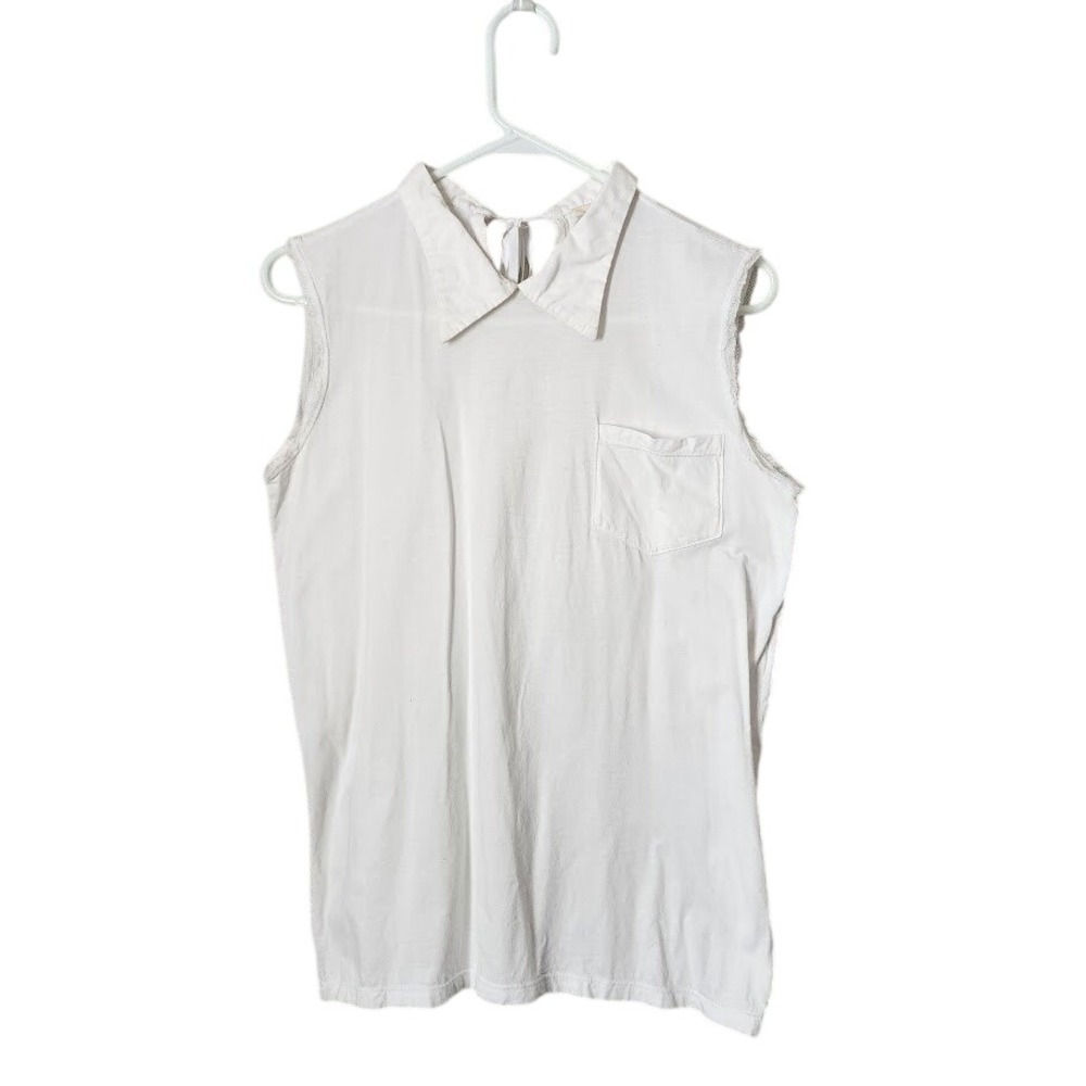 HACHE‎ White Collared Sleeveless Blouse Clean Girl Minimalist Top 42